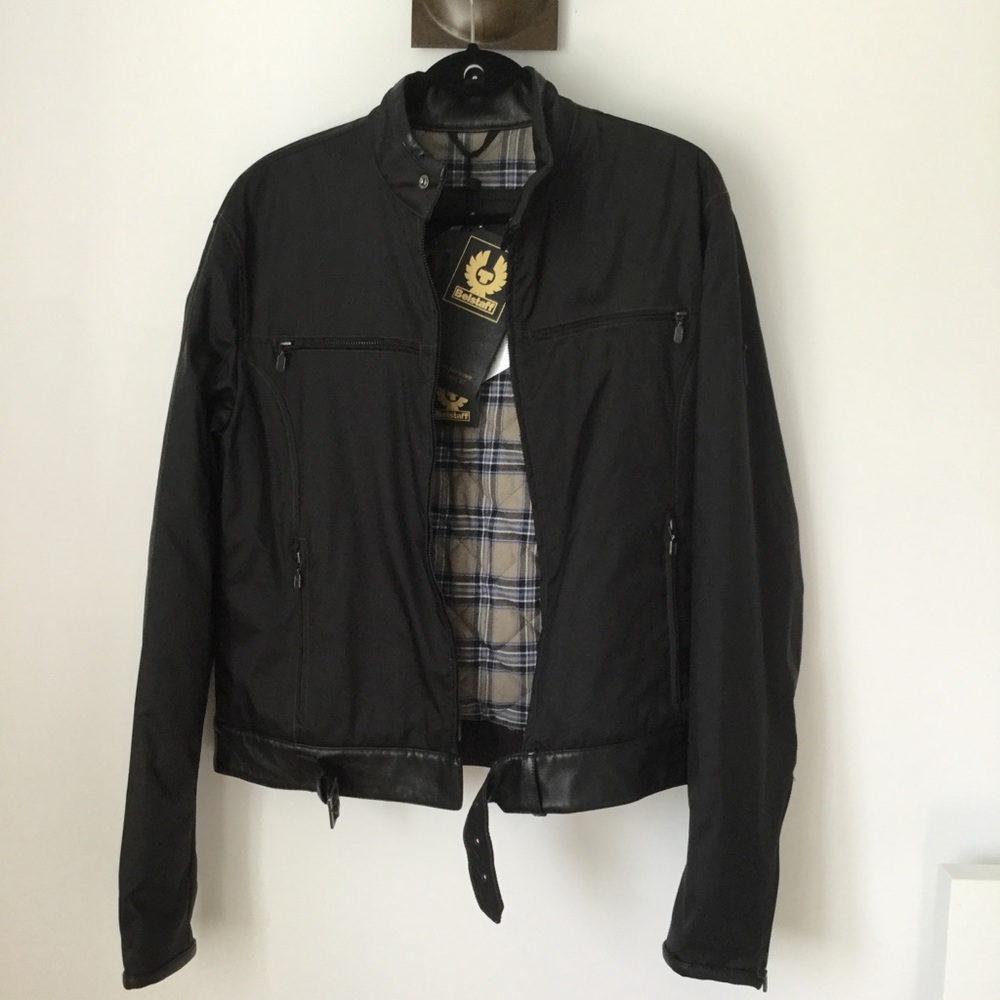 Belstaff Black Bomber Jacket with Plaid Lining